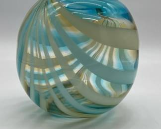 Hand-blown yellow, blue vase