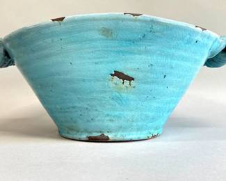 Blue glazed terracotta planter