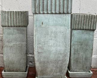 Three tall tapered cylinder sea foam glazed planters