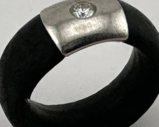 Platinum, black rubber diamond ring