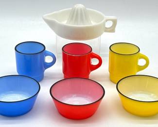 Fire King bowls, mugs, juicer