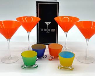 Glass martini glasses, nut bowls, martini book