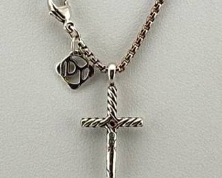 David Yurman sterling cross diamond necklace
