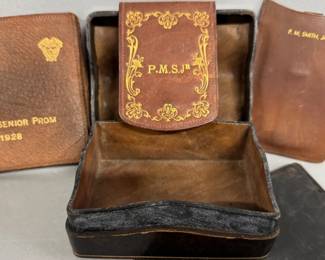Monogrammed leather goods, box