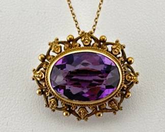Georgian 14kt amethyst brooch/necklace