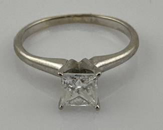 14kt princess cut F color diamond ring