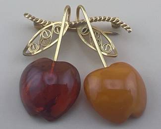 Charming gold filled amber cherry brooch