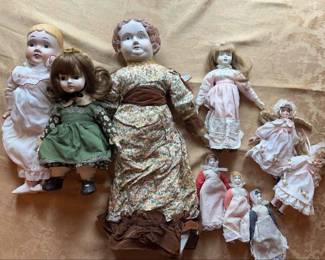 9 Vintage Porcelain Dolls