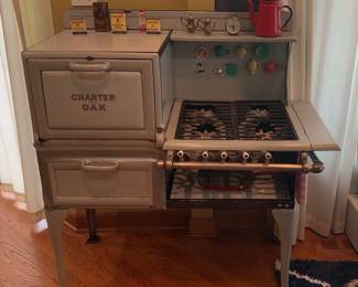 Antique Charter Oak Gas Stove w Accessories