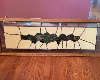 Wide Vintage Stained Glass Panel w 2 Stained Glass Window Corners