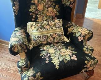 Vintage Wingback Armchair w Back Pillow