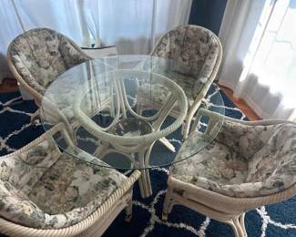 5 Piece Dining Table Set w Cushioned Chairs and Ceramic Center Bowl