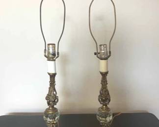 Early 20th Century Antique Bronze Candlestick Table Lamps