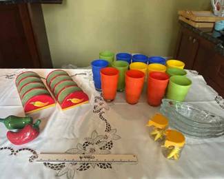 24 Piece Colorful Glass Ceramic Assorted Serving pieces