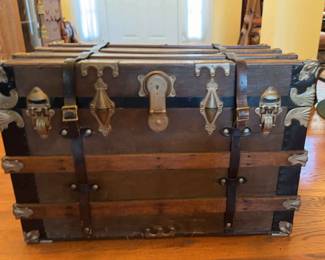 19th Century Antique Large Steamer Travel Trunk