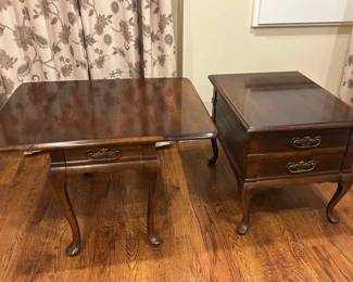 2 Mersman Queen Anne Style Oak End Table Drop Leaf End Table