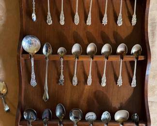 Vintage Mini Spoon Collection 24 Mini Spoons with Wood DISPLAY