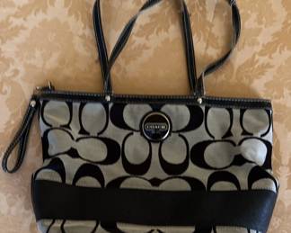 Vintage Coach Gray Black Signature Stripe Tote