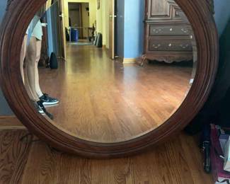 40 Round Vintage Walnut Mirror