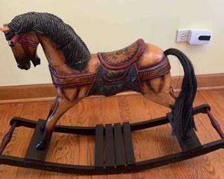 Antique Wooden Hand Carved Painted Rocking Horse