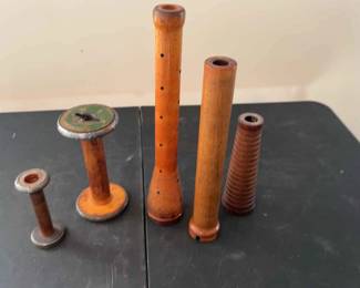 5 Vintage Antique Wooden Textile Mill Thread Spools