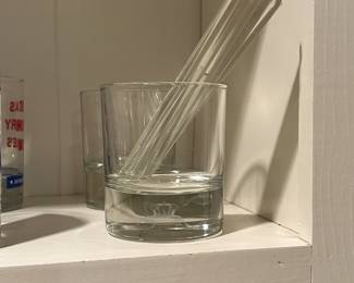 Swizzle sticks, old fashioned glasses