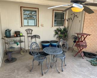 Outdoor living, patio furniture, planters, bird feeders