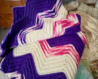 Large Zig Zag Crochet Blanket in Pink & Purple