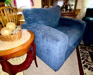 Blue Chenille Occasional Chair and Marble top table