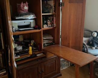 Solid wood cabinet with fold down desk