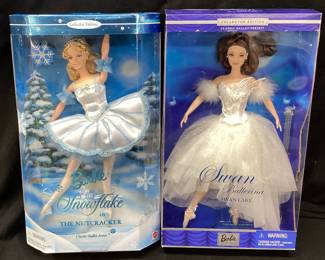 1999 & 2001 CLASSIC BALLET SERIES BARBIES, SNOWFLAKE IN THE NUTCRACKER & SWAN BALLERINA FROM SWAN LAKE, COLLECTOR EDITIONS, NIB