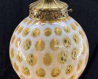 VTG. FENTON HONEYSUCKLE COIN DOT GLOBE HANGING LAMP