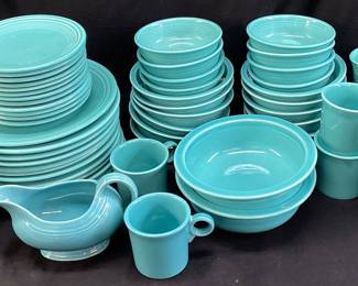 HOMER LAUGHLIN FIESTA WARE TURQUOISE/BLUE SET, EST. 58 PIECES NO SHIPPING PICKUP ONLY