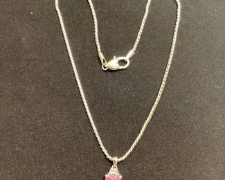 Silver Necklace with Pink Jewel