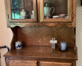 Hutch 2 drawers and cabinet at bottom Glassed in Shelves at top