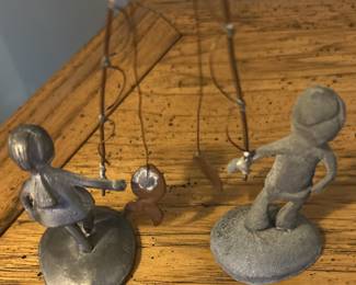 Boy and Girl Holding Fishing Poles Wrought Iron