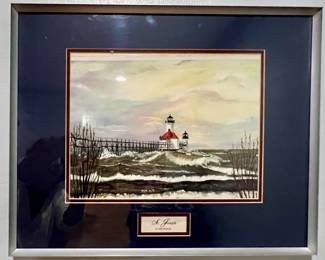 St Joseph Lighthouse in the Wintertime (18x24) glass shadow box treatment 
