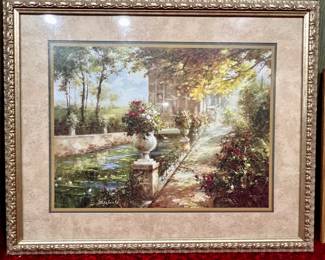 Guilded framed riverside walk on the bridge in Europe (24x36)