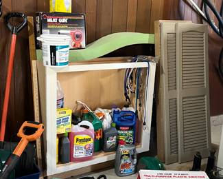 Various outdoor cleaners, hose, vinyl sheeting, etc.