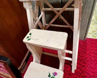 Painted wooden step stool or, plant stand.