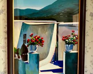 Patio view of the Mountains dark wood framed print (18x24)