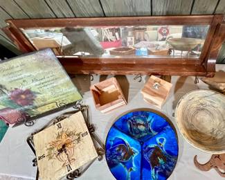 Eclectic artisan creations - all a statement piece plus a wooden mirror wall hanger for hats or coats