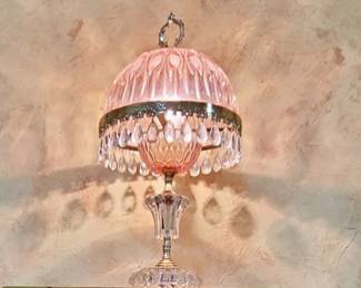 Delicate antique pink crystal lamp