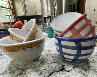 Two glass 3-bowl sets