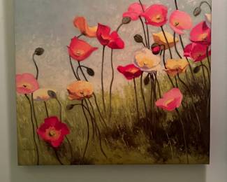 Shades of Pink blossoms in the field watercolor canvas framed 24x24