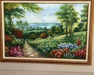 Proper English Garden (11x14) vibrant print in wooden frame with thin beige matting