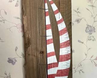 Driftwood painting - Saling with the Gulls (8x18) 