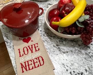 Many creative serving dishes - like the red heart to start Plus there's faux fruit - yes, it's not edible!