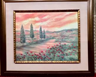Spring in the Country - pink sky sunset (11x14) wooden frame and matted print