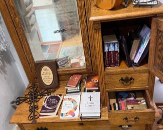 Bibles, books, cross to hang, tapes to hear